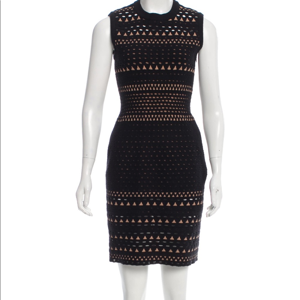 Vintage Alaia Black Tan Wool Dress 40